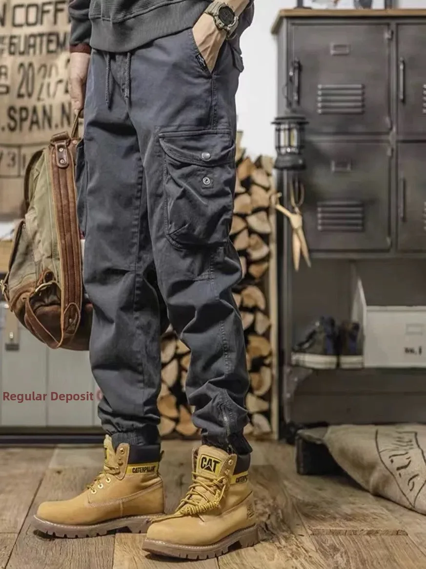 

Американская рабочая одежда, брюки, мужские облегающие эластичные уличные тактические повседневные брюки с манжетами, весна-осень, модный бренд