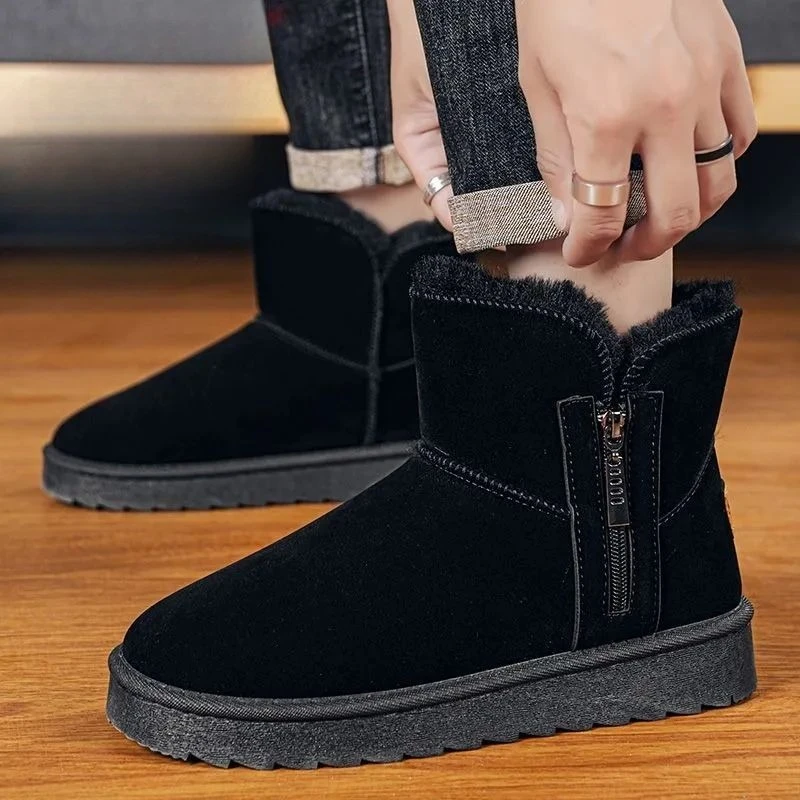 Men's Winter Snow Boots Waterproof Warm Fleece Lined Anti Slip Thick Cotton Shoes Side Zipper Outdoor Ankle Boot
