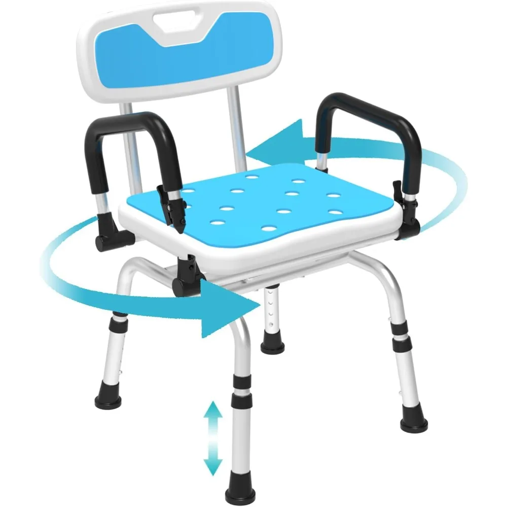 Chair with Arms and Back 400 LB, Folding Shower Chair 5-Level Adjustable, Non-Slip Feet Shower Seat, for Elderly,Handicap