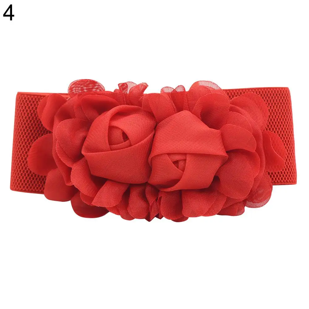 

Wide Stretch Waistband Fashion Women Elastic Waist Belt Belt For Women's Double Rose Flowers Stretch Waistband