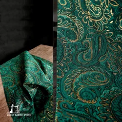 Green Qiyi cashew flower blended three-dimensional ethnic pattern jacquard texture fabric clothing cloth DIY designer fabric