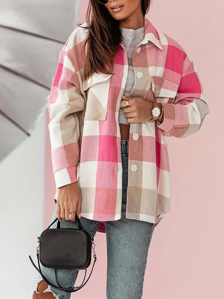 2022 Autumn Plaid Jackets Coat Women Thick Coats Long Jacket Women Winter Checkered Jackets Female Warm Overshirt Ladies