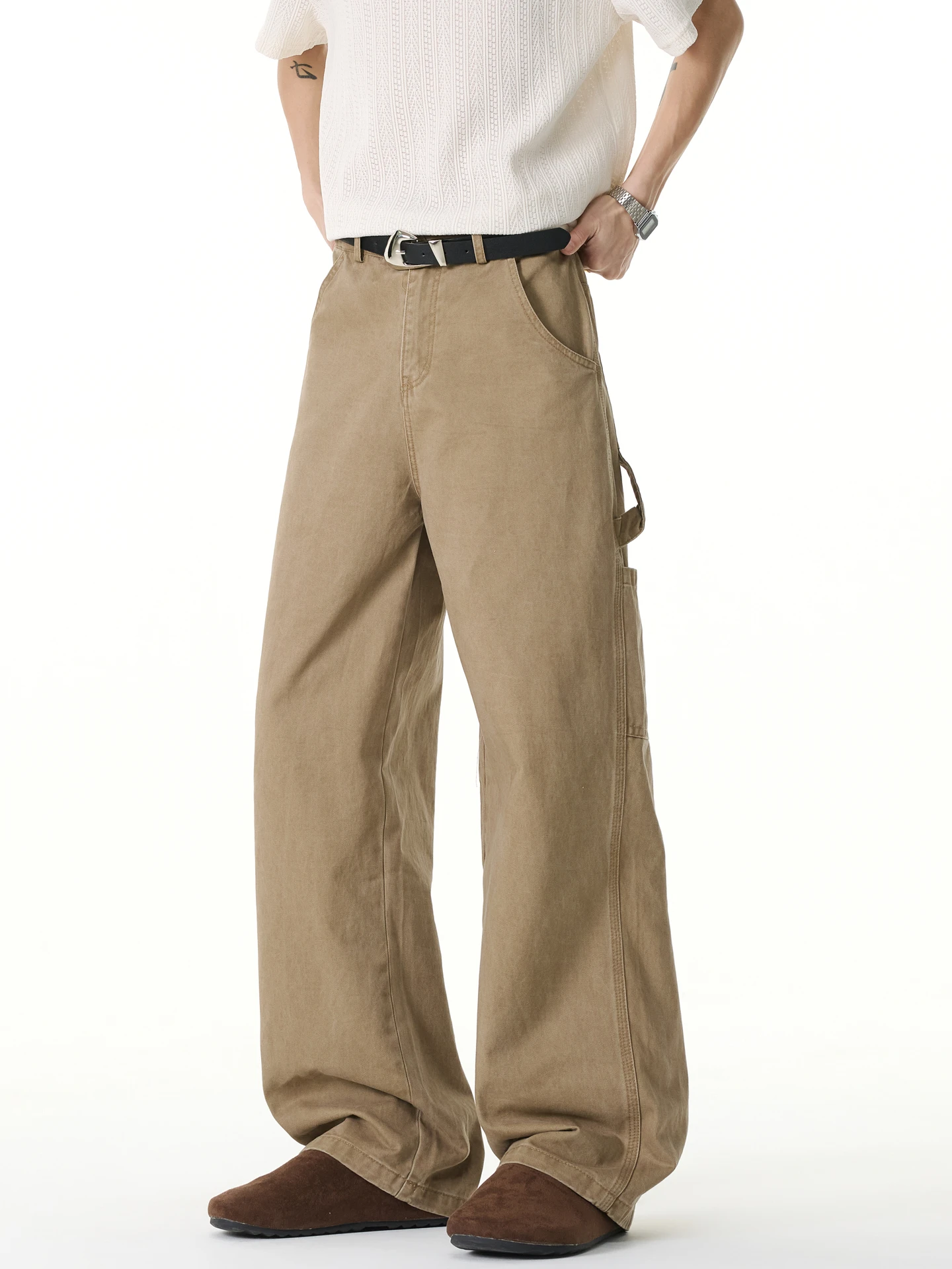 

American Retro Straight Leg Work Pants Men's Loose Wide Leg Casual Versatile Long Trousers Cargo ket Comfortable Fit Jeans