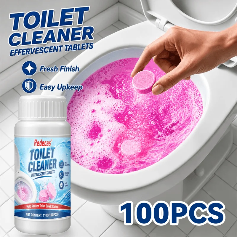 100 Pcs Toilet Cleaner Tablets. Dissolves Urine, Limescale & Water Marks. Removes Yellow Stains, Restores Shine, Deodorizes.