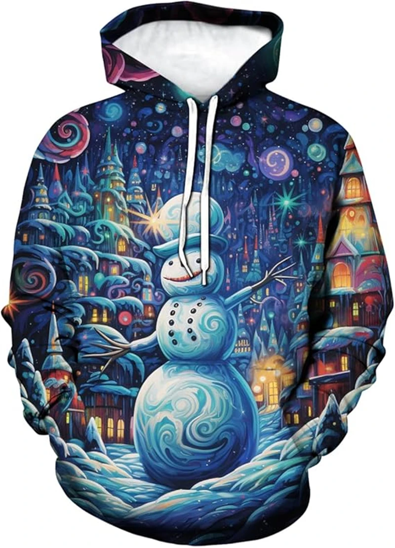 عيد الميلاد الحيوان نمط هوديي للرجال الرنة ثلاثية الأبعاد ملابس منقوشة بكم طويل الخريف هوديس غير رسمية بلوزات فضفاضة البلوز القمم