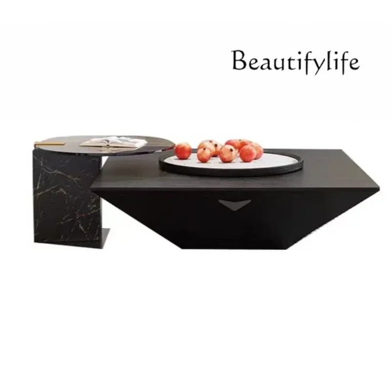 YJ32 طاولة قهوة فاخرة وبسيطة وخزانة تلفزيون لغرفة المعيشة وطاولة شاي من الخشب الصلب والزجاج المقسى بجانب متنقل مربع #2