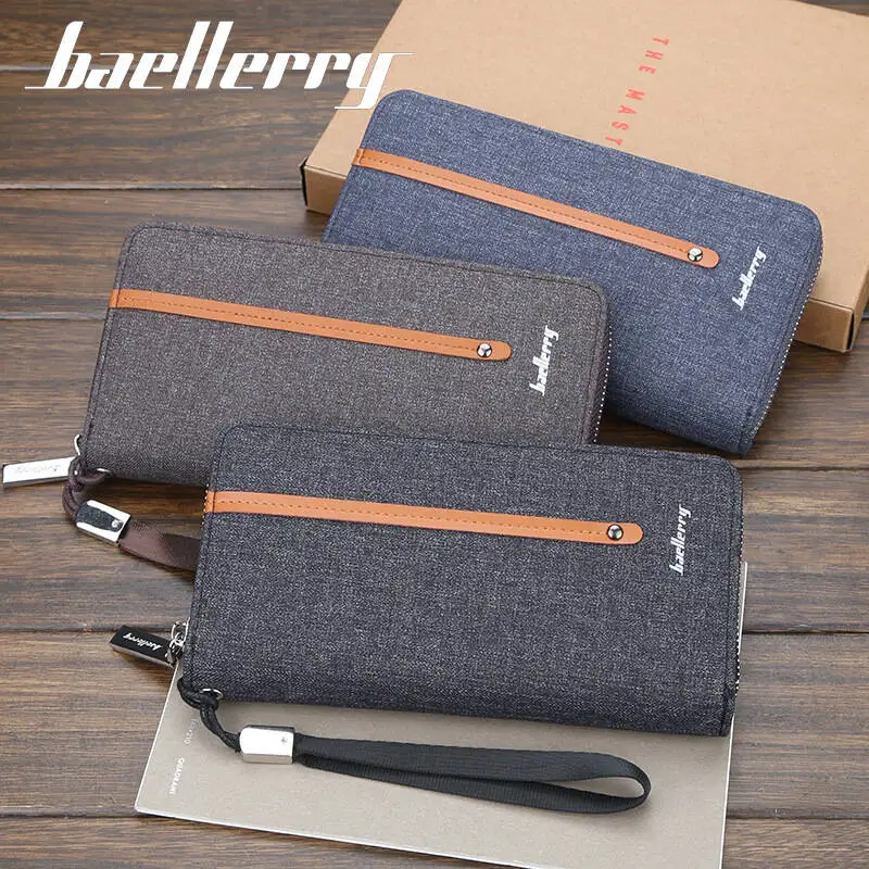 2026 Long Canvas With Leather Men Wallets Phone Coin Pocket Credit Card Holder Male Purse Large Capacity Clutch Bag For Man