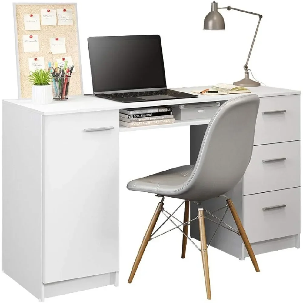 

Office Desk With Drawers - 30” H X 18” D X 53” W - White Gaming Table for Pc Wood Writing Home Office Workstation Computer Desks