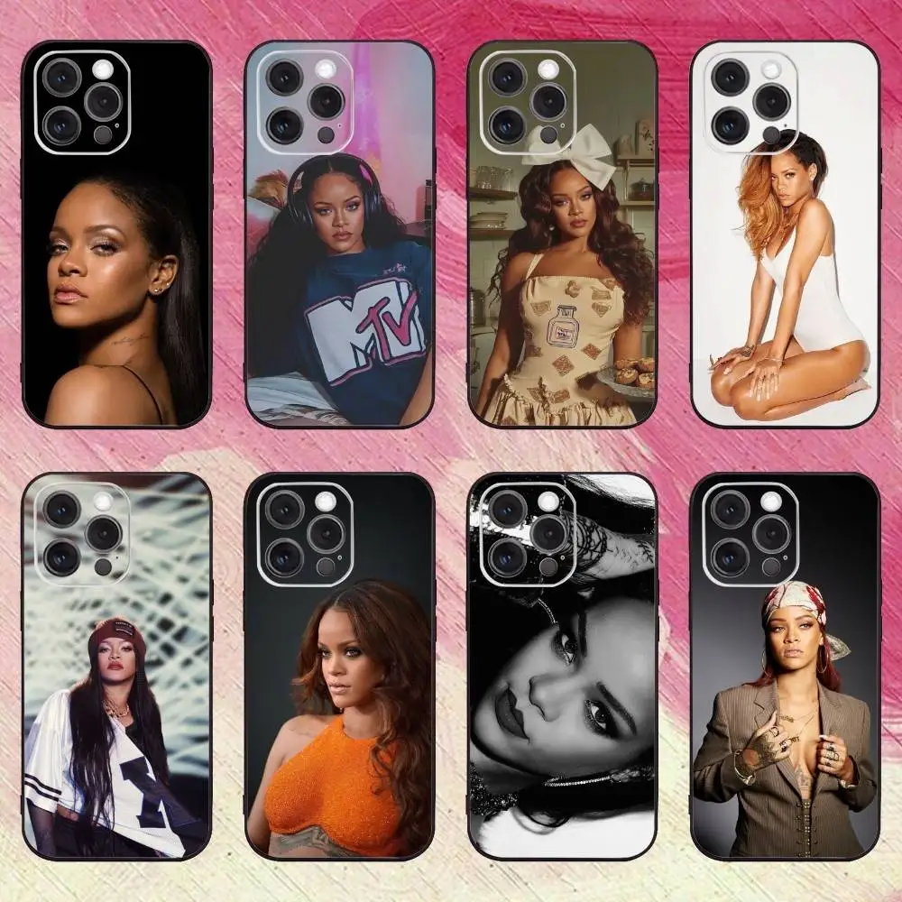 حافظة هاتف هوت سينجر R-Rihannas لهاتف آيفون 17,16,15,14,13,12,11 Plus,Pro Max غطاء أسود ناعم #1