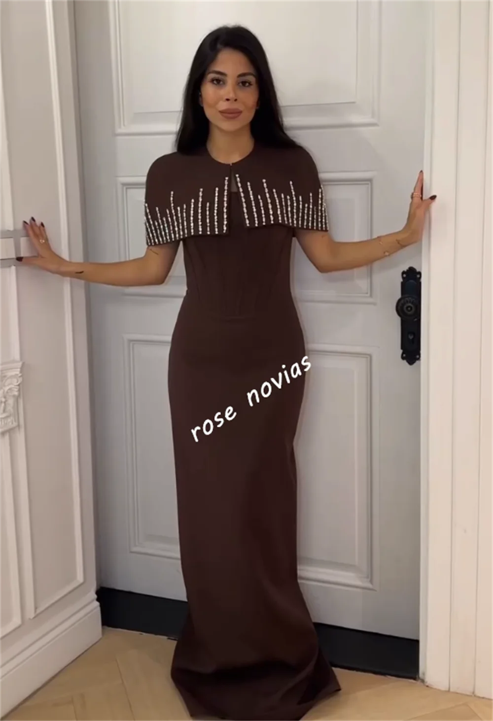 Customized Jersey O-Neck Shawl With Rhinestone Long Dresses Bespoke Occasion High Quality Evening Dress Elegant Party Wedding