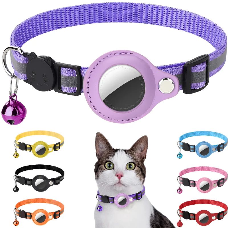 Pet cats AirTag PU Anti Loss Collar  Breakaway Reflective Strips Adjustable Kitten Collar Waterproof  cat collar accessories