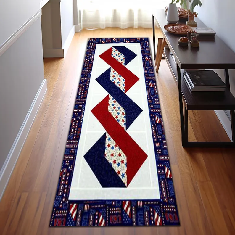 Patriotic Runner Rug Red White Blue Star Design USA Theme Abstract Geometric Rug Gold Modern Colorful Home Decoration Carpets