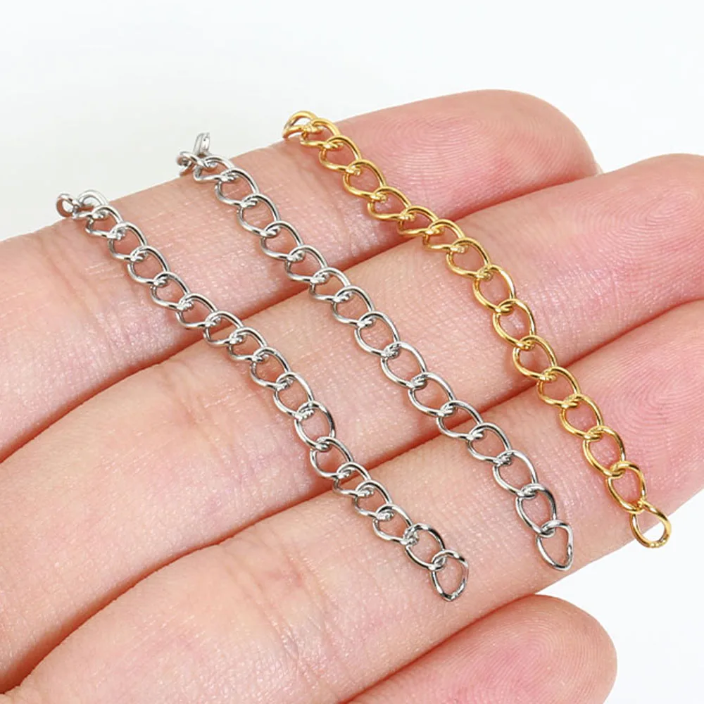 50pcs Stainless Steel Extension Chain for Bracelet Necklace DIY Jelwelry Making Gold Color 5cm Welded Extender Tail Chains