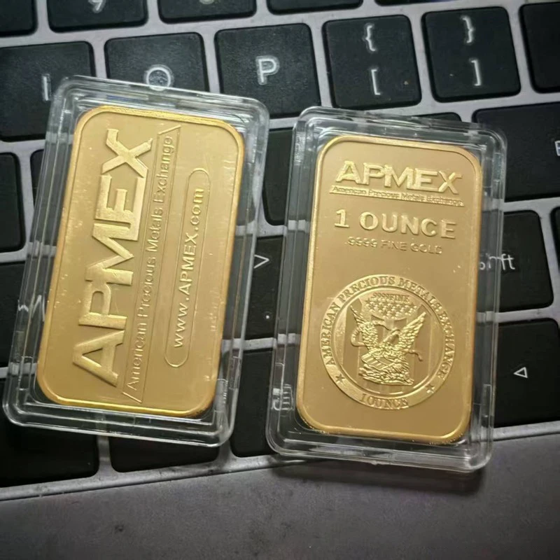 1PC 1 Oz non-magnetic APMEX Silver Gold Bar US Precious Metals Exchange Bar Badge Replica Collectible Decoration Art Crafts