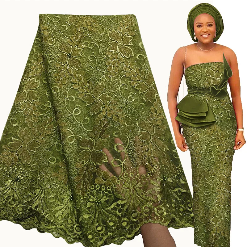 Bestway Elegant African Lace Fabric 5 Yards High Quality Rhinestone Soft French Tulle Nigerian Wedding Asoebi Women Dress Laces