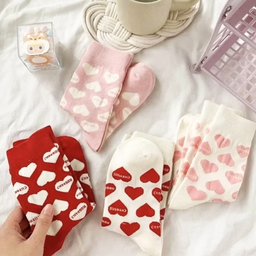 Sweet and Caring Printed Women's Mid Tube Socks, Korean Style Girl Style Versatile, Casual, Cute, Student Pile Socks