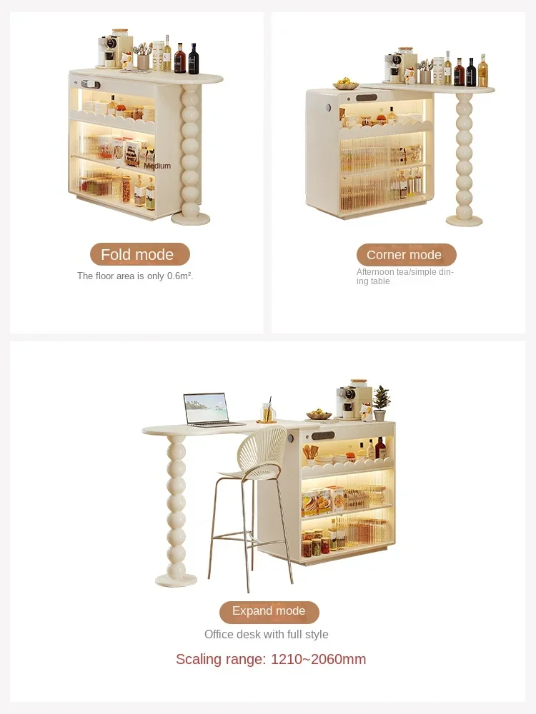 French cream bar partition integrated retractable mobile dining table island home small multi-functional locker