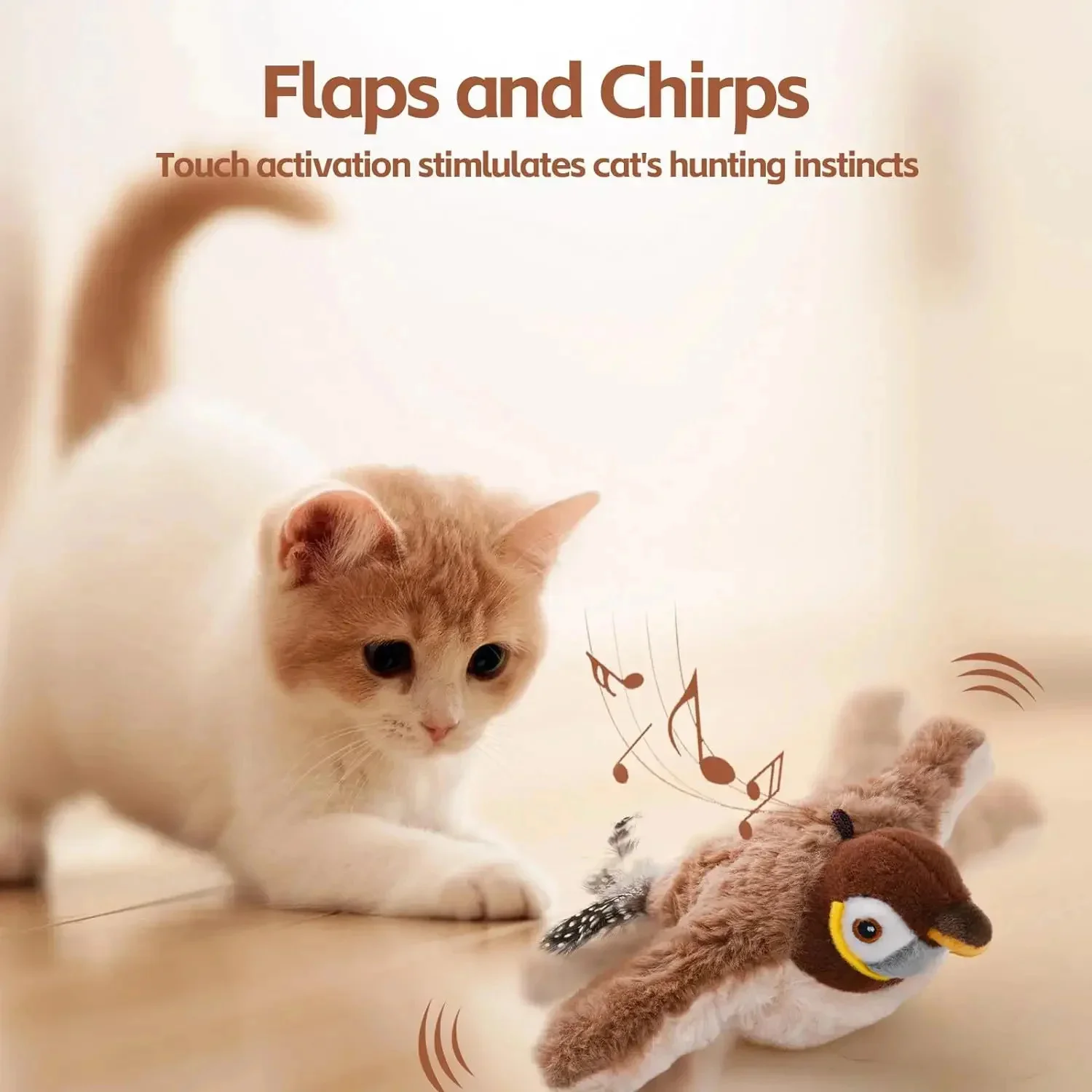 Cat Toys Flapping Bird Interactive Cat Toys Rechargeable Touch Activated Plush Toys Electric Bird Toys Washable Cat Plush Toys