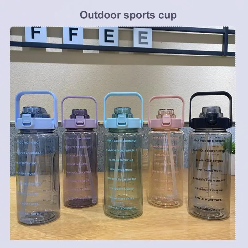 1Pcs 2000ml Large Capacity Plastic Straw Water Cup Sports Water Bottle High Value Outdoor Camping Drinking Tools