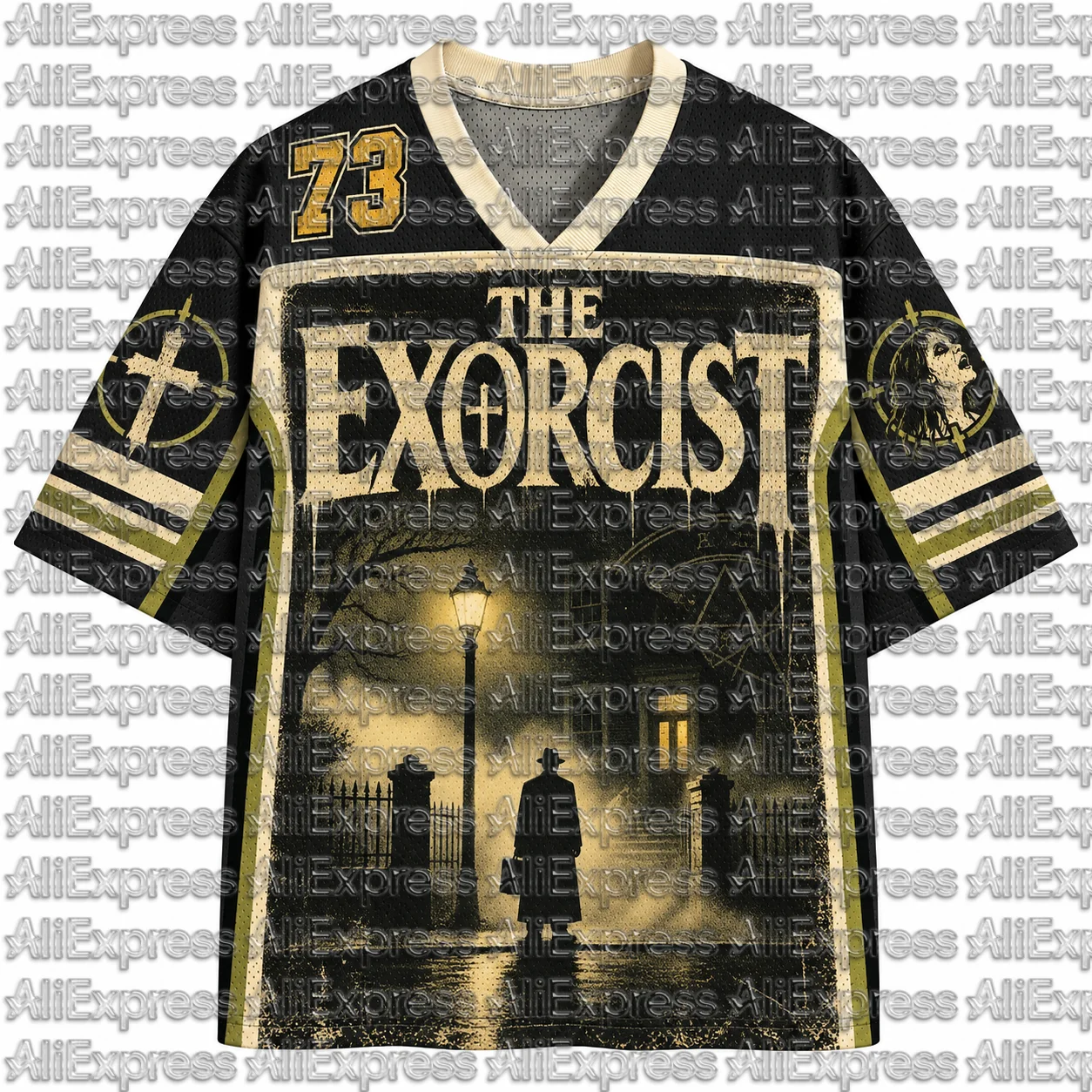 2026 Popular 80s Themed Sports Fashion Short Sleeved V-neck Mesh Streetwear Retro Band Movie Game Fan Gift T-shirt