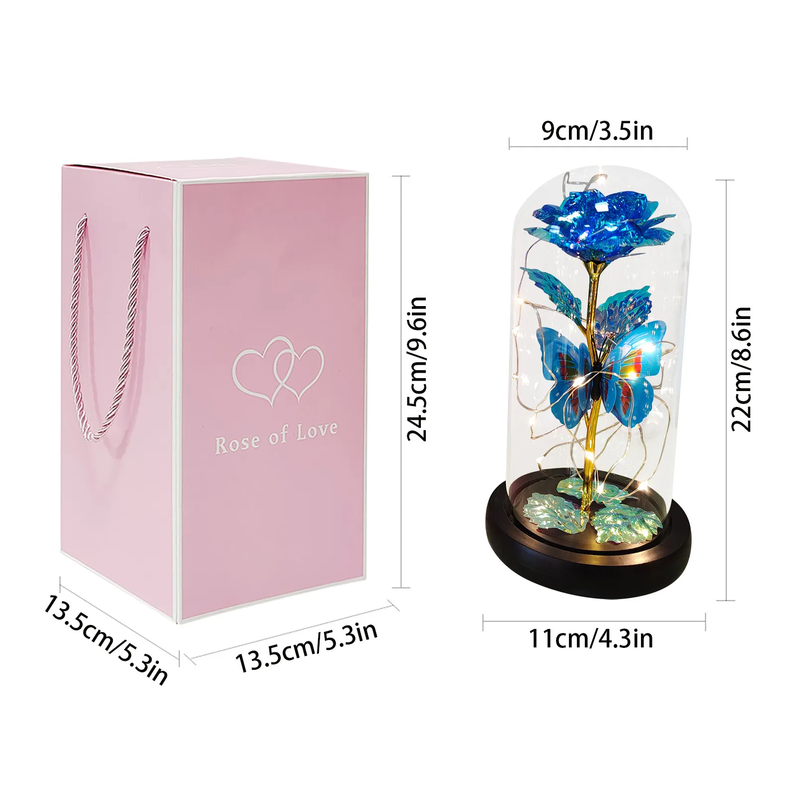 Rose Light Artificial Galaxy Rose Lamp with Butterfly and Colorful LED Rose Flowers In Glass Battery Powered Gifts for Women