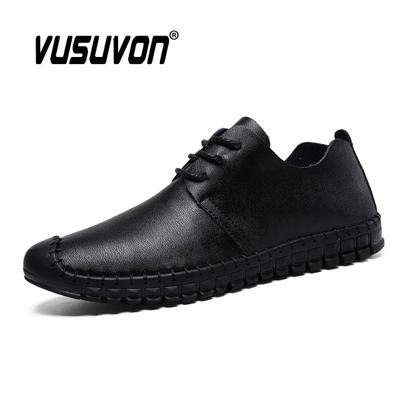 Fashion Men Derby Shoes Breathable Leather 38-48 Size Boys Loafers Black Soft Outdoor Casual Autumn Mules Dress Work Flats