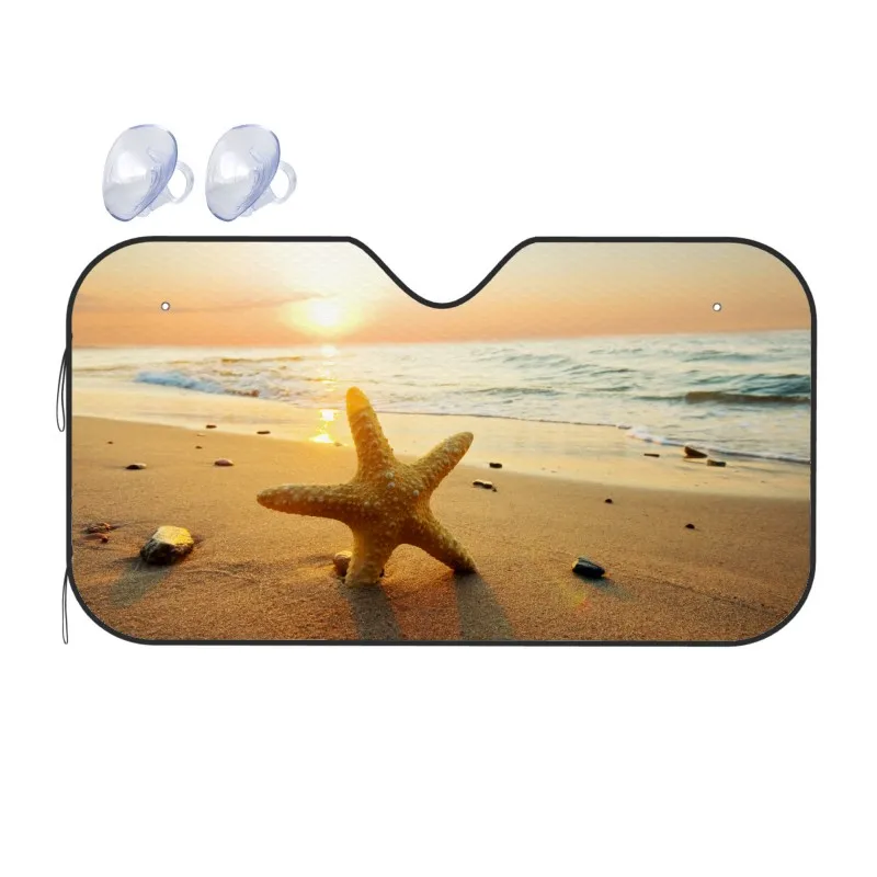 Seaside Beach Starfish Print Car Windshield Sunshade Blocks UV Rays Sun Visor Covers Universal Accessories Interior Protector