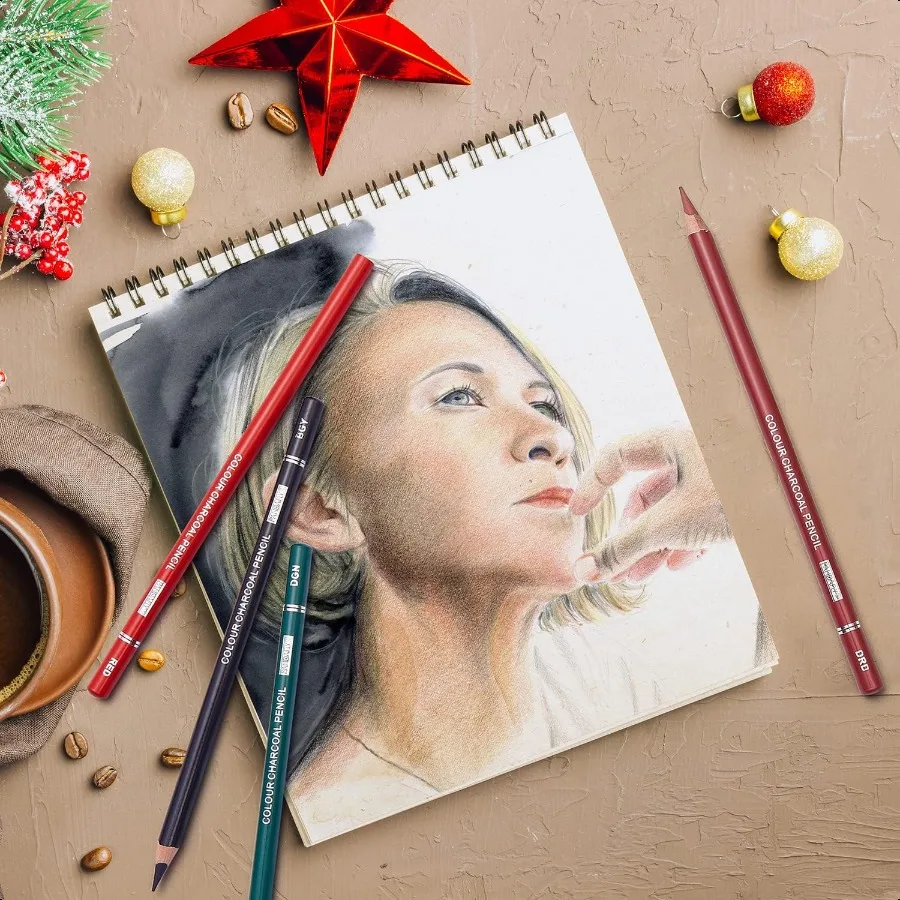 Profional Colored Charcoal Pencils Drawing Set Skin Tone Colored Pencils Pastel Chalk Pencils for Sketching Shading Coloring La