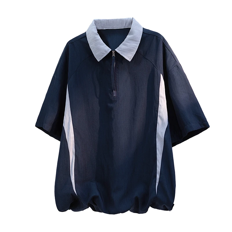 

T Shirt for Man Ice Silk Quick Dry Short Sleeve Summer New American Casual Versatile Sport Half Zip Semi Sleeve Plus Size