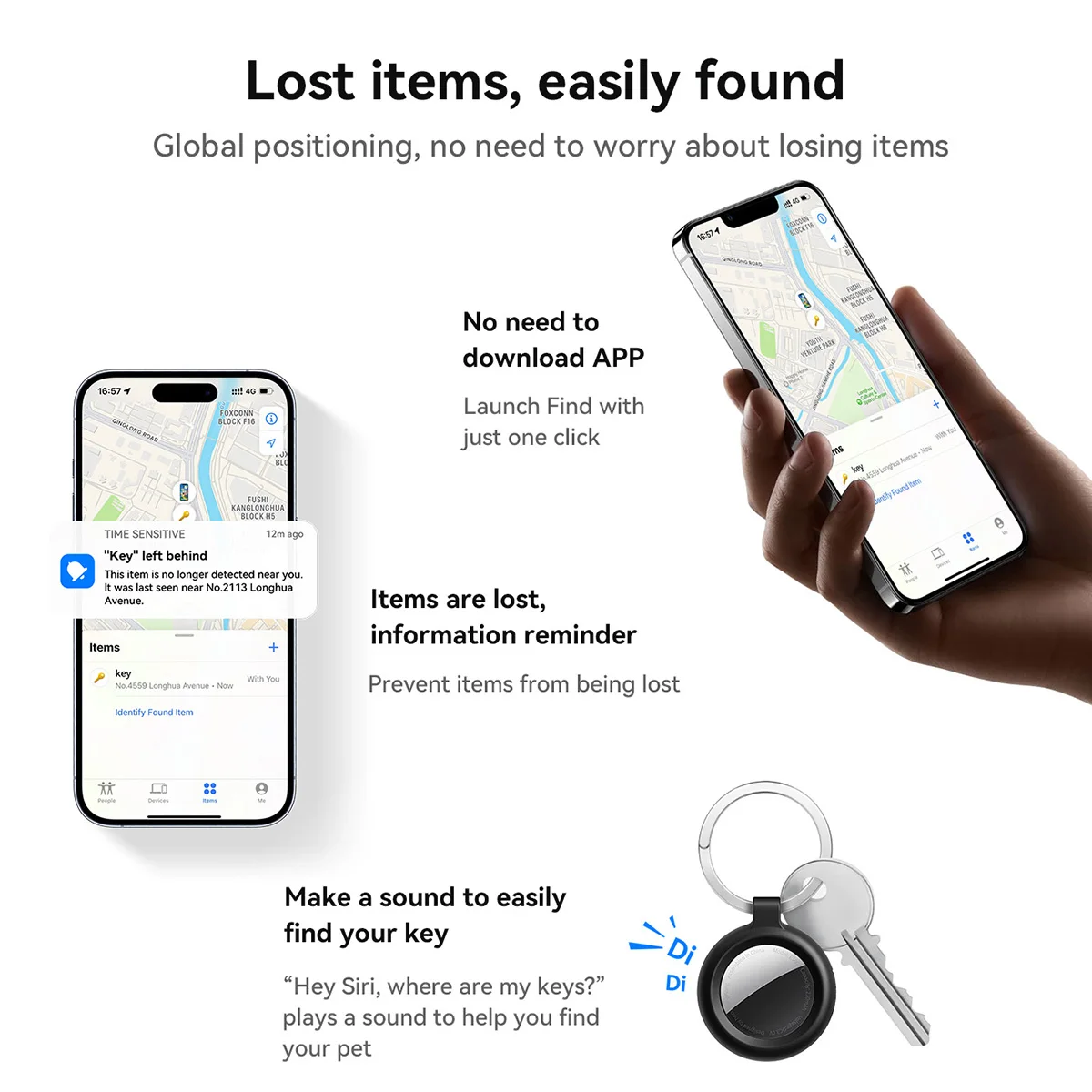 HOCO Smart GPS Tracker Mini Tag For iOS Apple Find My APP جهاز تذكير مضاد للفقدان، محدد موقع مفتاح السيارة، مكتشف الحيوانات الأليفة للأطفال (مع حافظة)