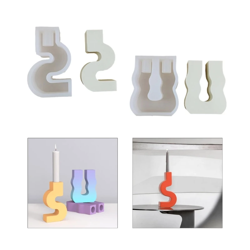 

U-shape S-shape Candlestick Siliocne Mold Handmade Plaster Epoxy Resin Candle Holder Tray Molds Home Crafts Decoration