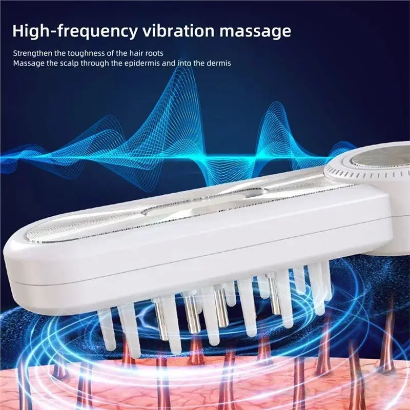 ABZA-Massage Comb Electric Chatter Massager Light Therapy Hair Growth Scalp Brush Anti-Hair Loss Liquid Oil Applicator WHITE