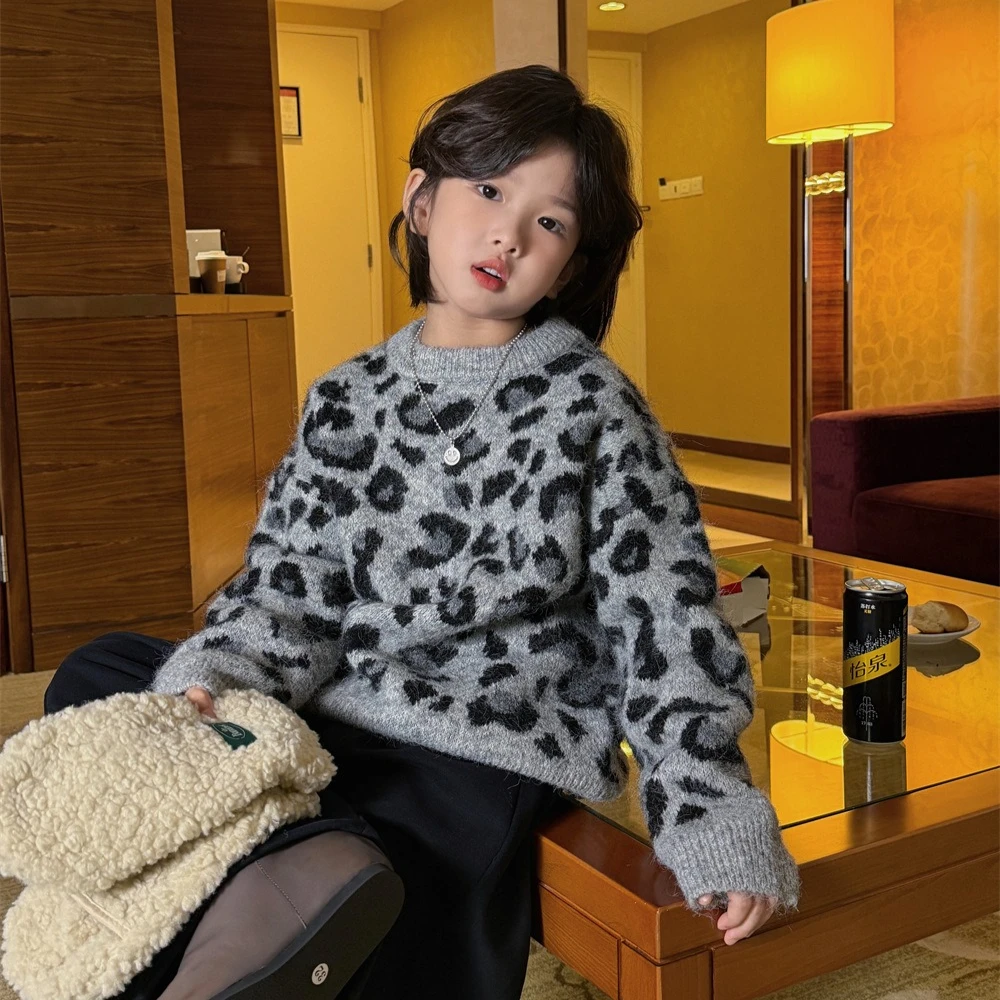 Boys Sweater 2026 Autumn and Winter New Children's Clothing Korean Style Boys and Girls Fashion Leopard Print Pullover Sweater