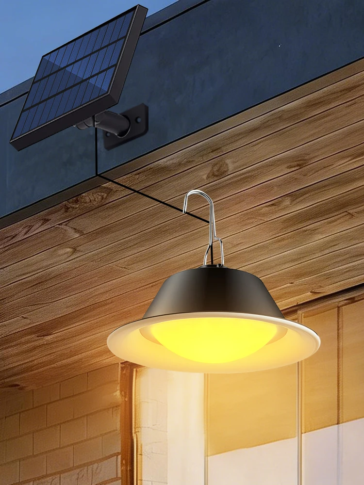 Solar-Pendelleuchte für den Außenbereich mit Fernbedienung, 3-Farben-Dimmung, Timer, wasserdicht, Solar-Schuppenleuchte für Pavillon, Terrasse, Garten, Garage