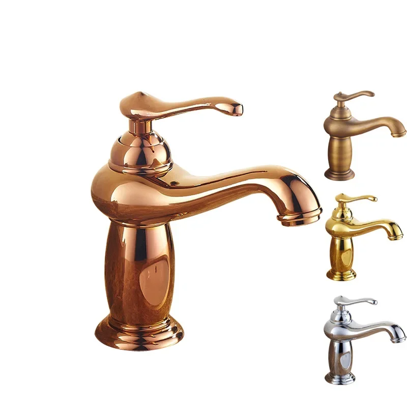 حوض مصباح سحري من النحاس الذهبي والفضي والذهبي الوردي، صنبور ساخن وبارد، صنبور حوض بفتحة واحدة #2