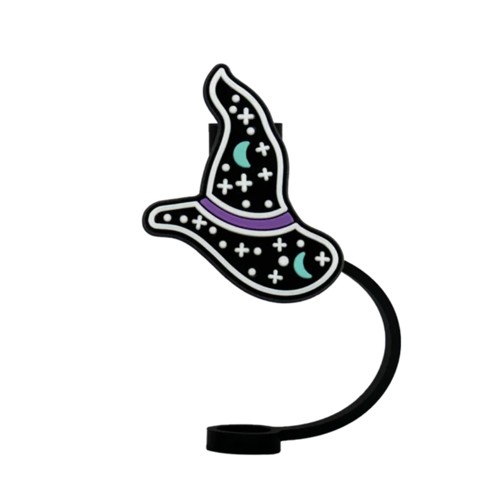 

Silicone Halloween Straw Cover 10mm Purple Drinking Straw Covers Funny Witches Cat Moon Skull Drinking Dust Plugs Straw Toppers