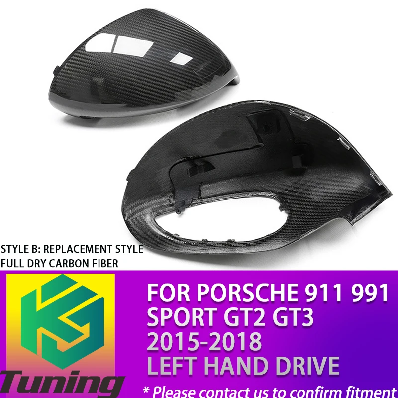 Add on/Replace Carbon Fiber Side Door Mirror Cover For Porsche 911 991 Sport GT2 GT3 2015 2016 2017 2018 Left Hand Drive Only