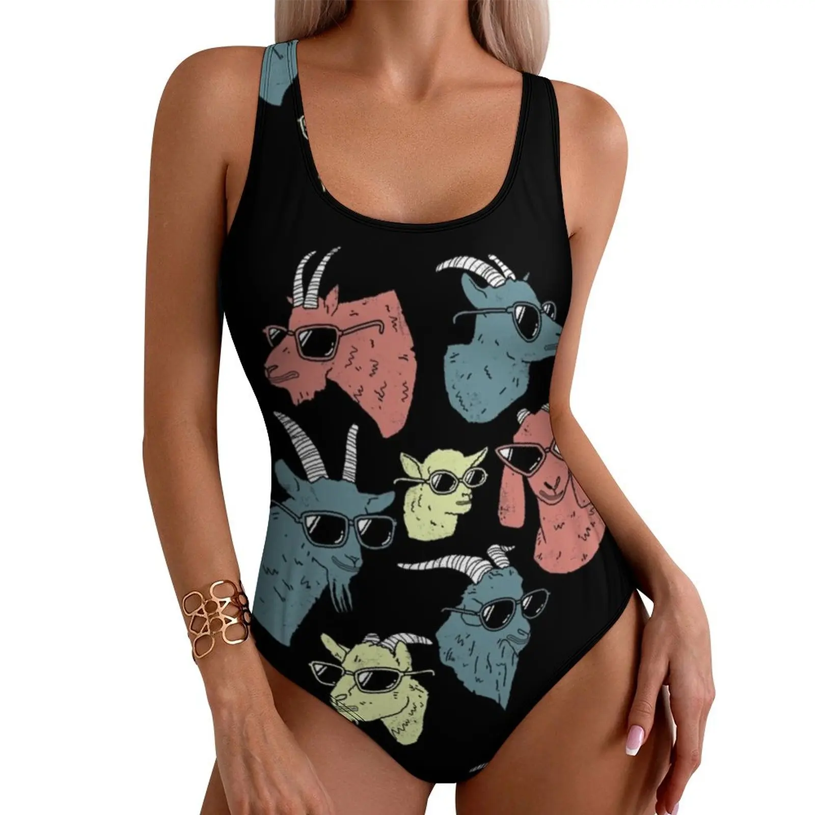 Cool Farm Animal Swimsuit Sexy Funny Goats Female Swimwear One Piece Modern Swimsuits Holiday Push Up Sleeveless Beach Outfits