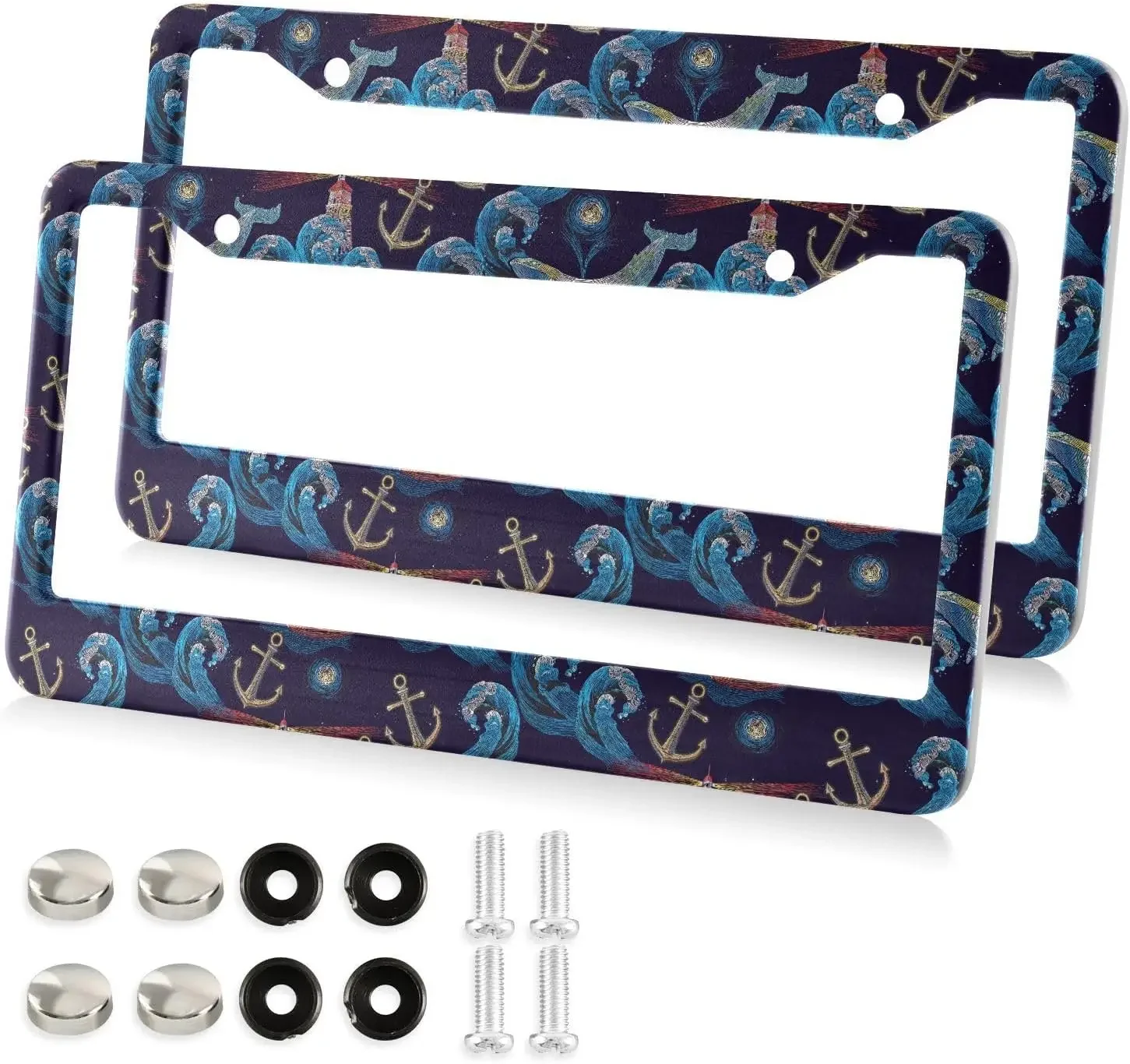 Vintage Anchor Sailor Pattern Car License Plate Frame 2 Pack License Plate with 2 Holes Car Tag Frame for Women Men US Vehicles