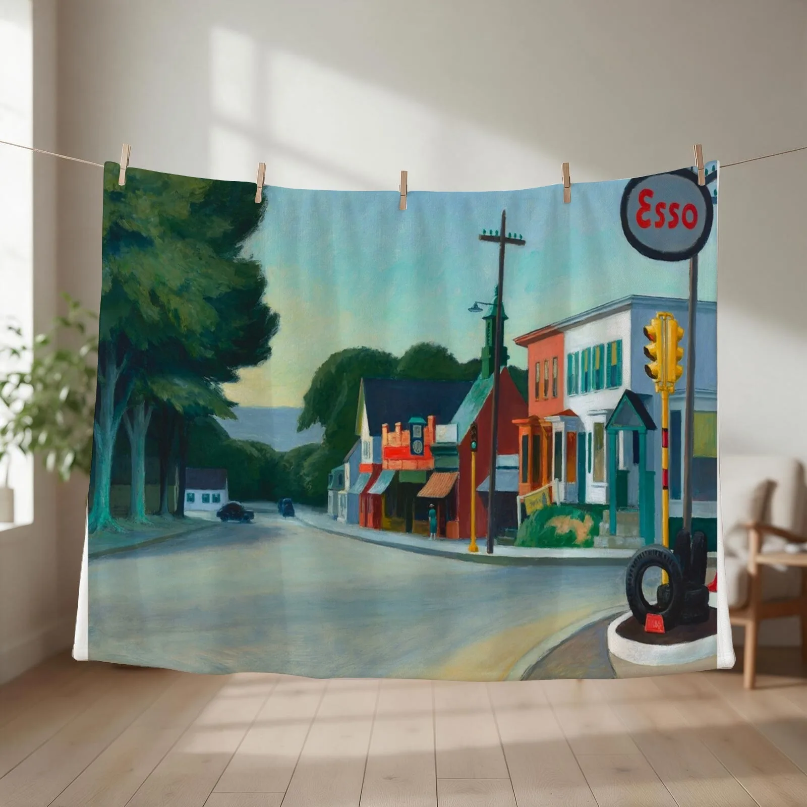 Edward Hopper - Gas station, Art reproduction Throw Blanket couch cozy soft plush fuzzy picnic outdoor blanket