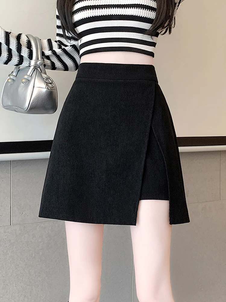 

Новая женская юбка А-силуэта Bla с асимметричным боковым разрезом, укороченная, универсальная, для офиса, в корейском стиле, весна 2026