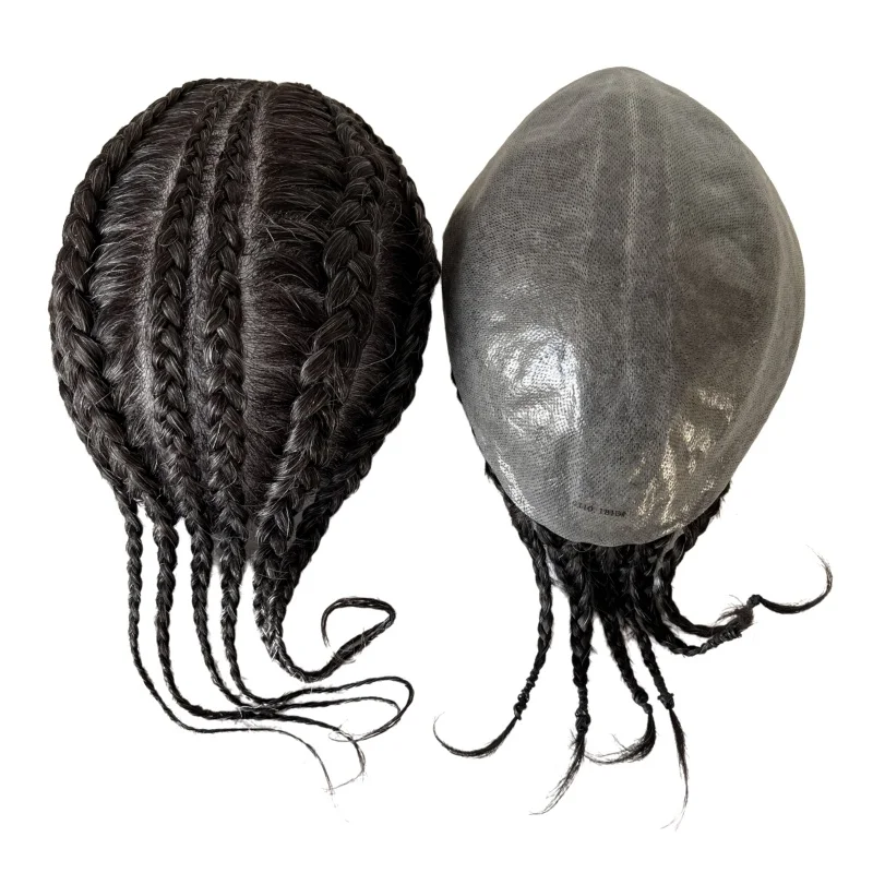 

Индийский натуральный парик из человеческих волос # Серый парик-накладка 1B20 с косичками-корнроу и узлами, из полиуретана, 8x10, для мужчин с темной кожей головы