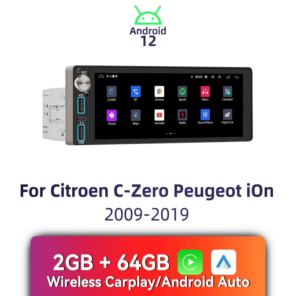 

Автомагнитола Carplay, 1 Din, экран 6,86 дюйма, Android, для Citroen C-Zero, Peugeot iOn 2009-2019, стерео, GPS