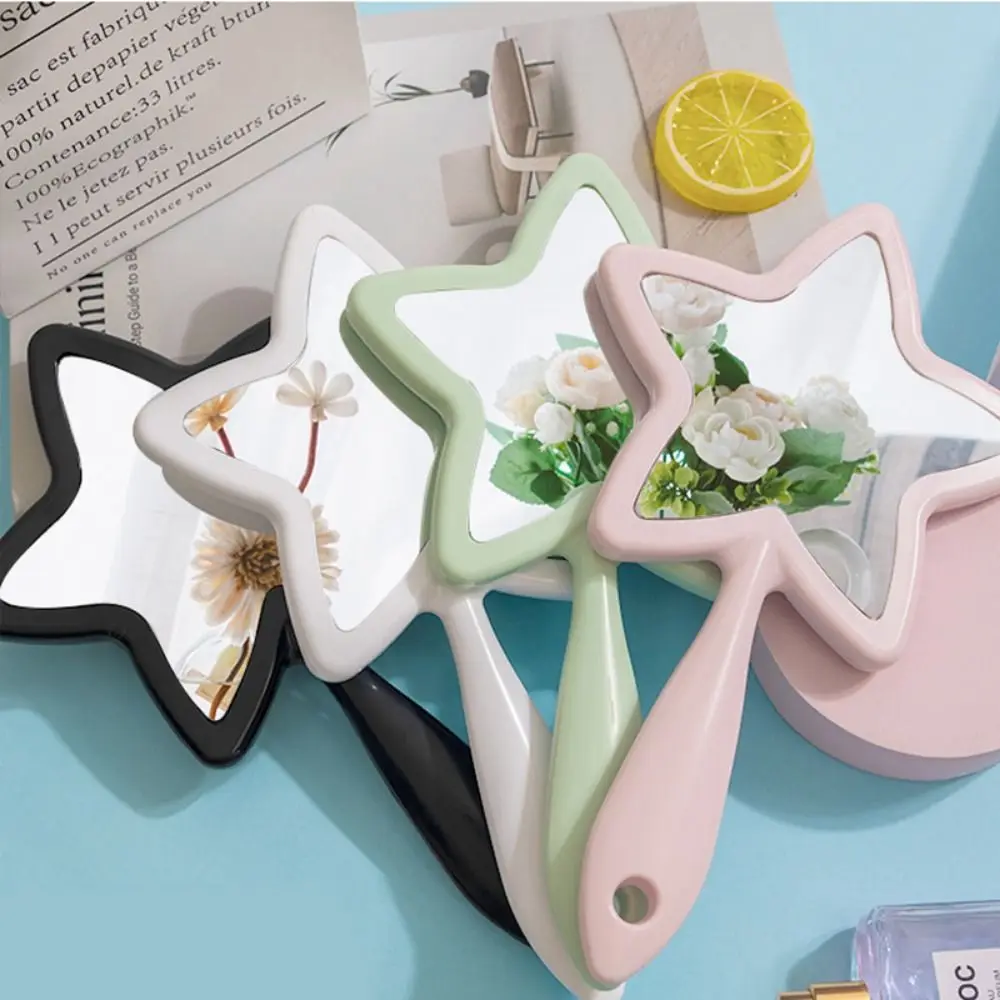 Beauty mirror portable plastic pentagram mirror creative handheld mirror handle Make -up mirror hanging hole small mirror
