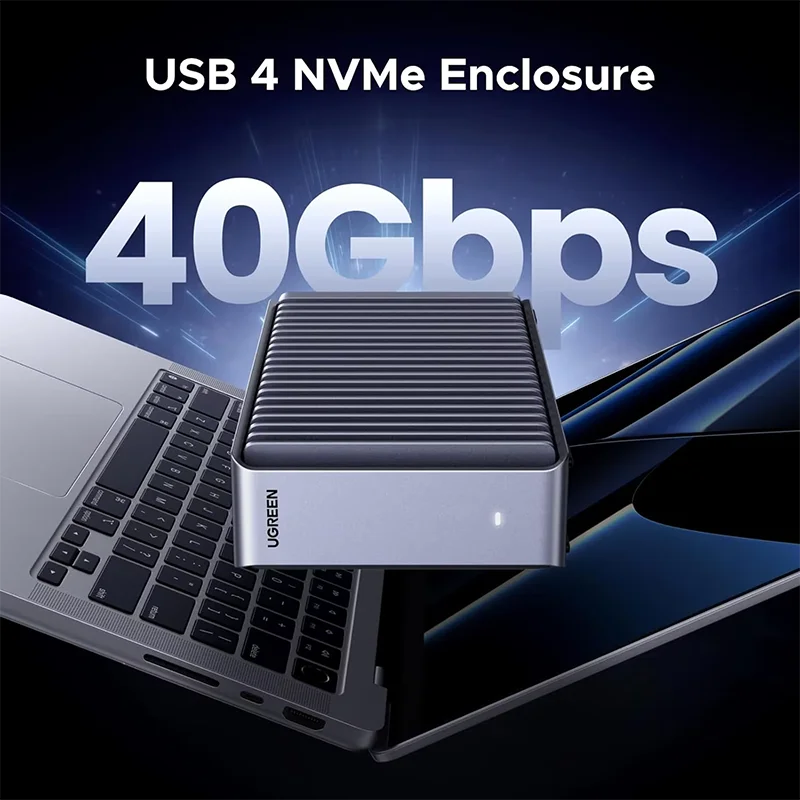 UGREEN 40Gbps M.2 NVMe Enclosure with Aluminum Double-Sided Fin Heat Dissipation, No Noise External SSD Case