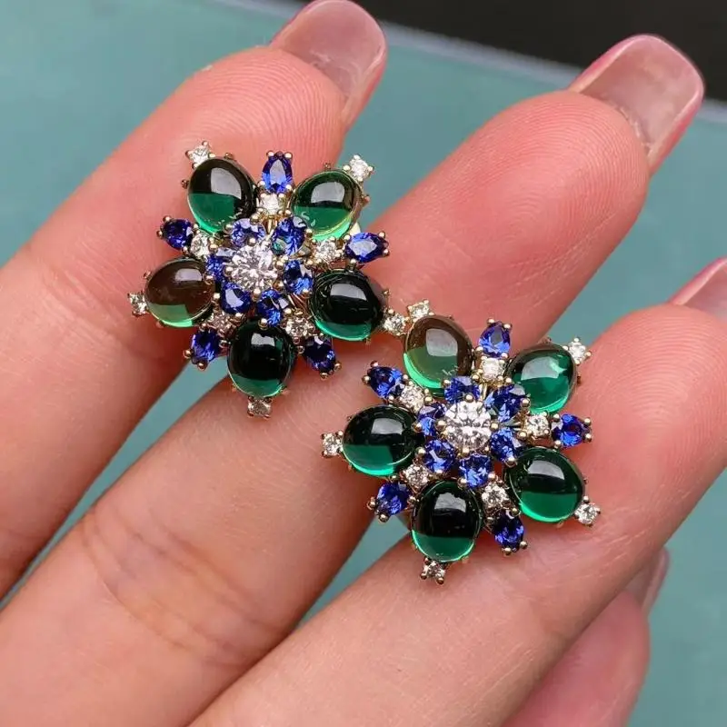 RUIF 2024 Hot Sale Classic 9K 10K 14K 18K Style And Lab Grown Diamonds Lab Grown Emerald  Earrings Flower Shape