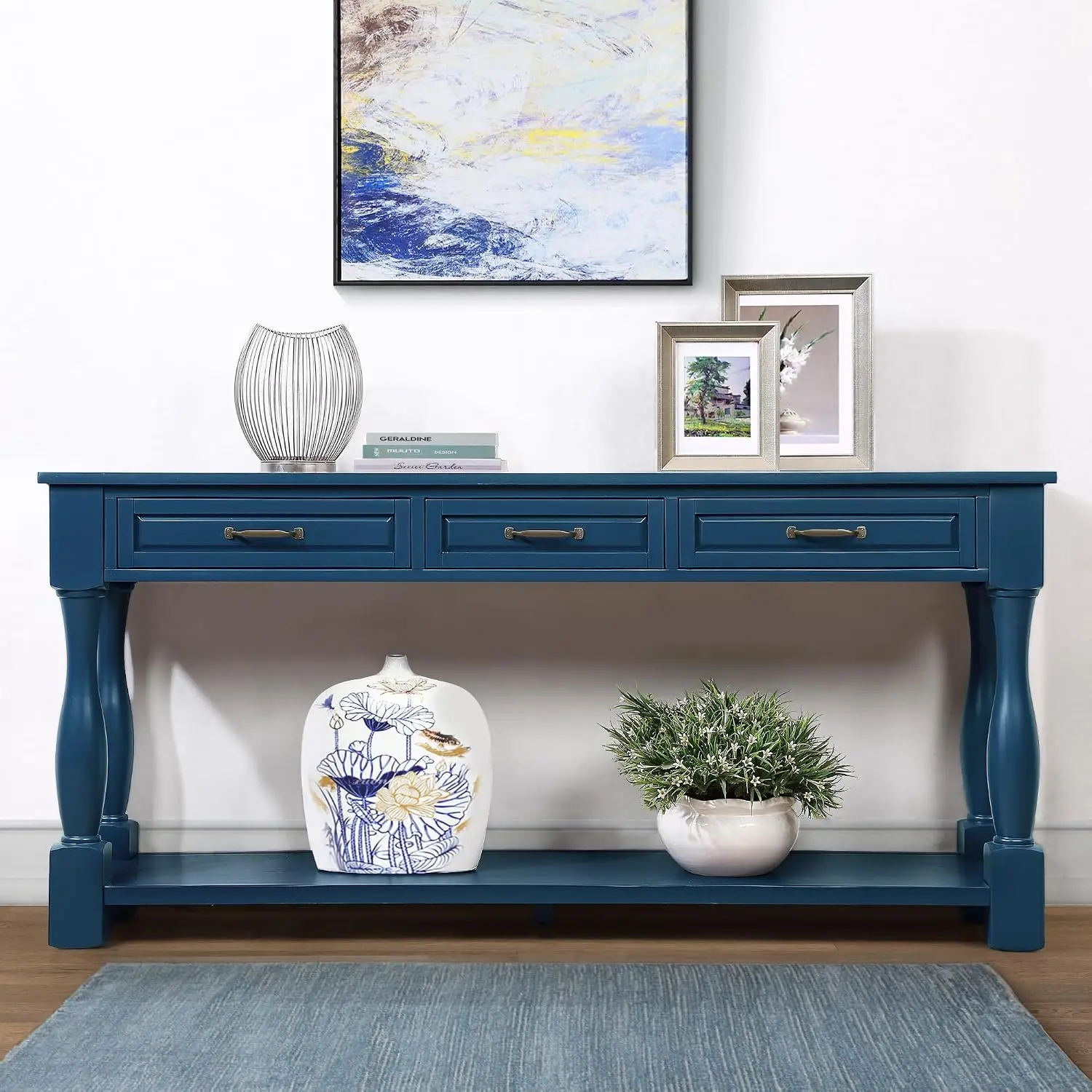 Antique Wood Console Sofa Table with Storage Drawers & Bottom Shelf for Entryway Hallway Living Room, Customized