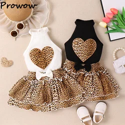 4-7Y Kids Clothes Girls Outfit Sets Halter Heart Tank Top and Leopard Cake Skirts Fashion 2pcs Summer Set For Girls Children