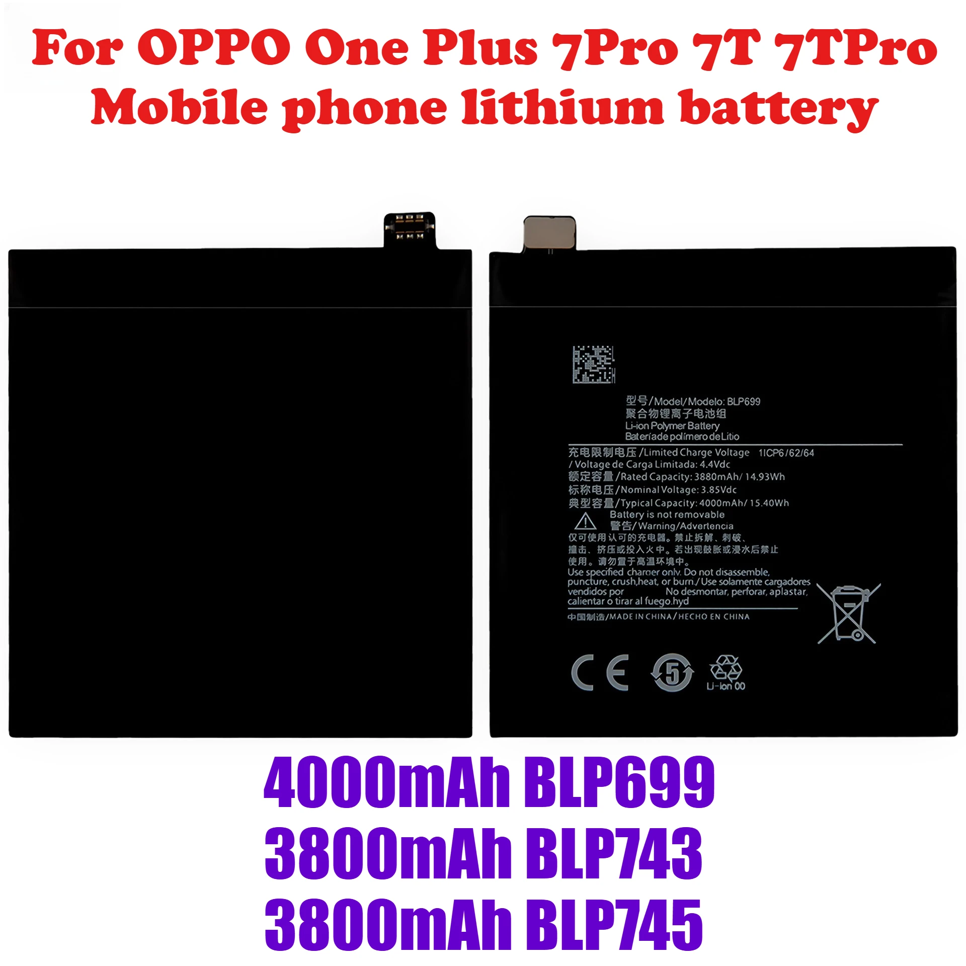 

4000mAh BLP699 3800mAh BLP743 3800mAh BLP745 Bateria for OPPO One Plus 1+ 7Pro 7T 7TPro Mobile Phone Batteries