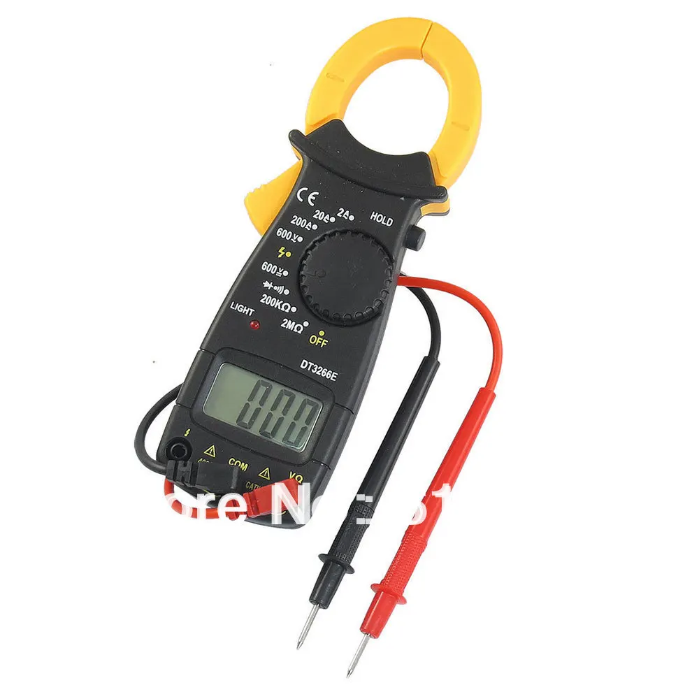 Ammeter DC/AC Voltmeter Ohmeter Diode Digital Clamp Meter DT3266E + Dual Leads Multimeter Tester Portable for Home Hobby Factory